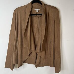 Dana Buchman Faux Suede Blazer Women's Size Medium Waterfall Drape‎ Front Brown